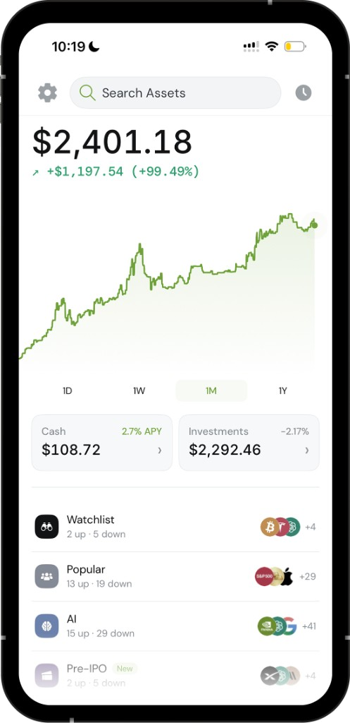 Grow app portfolio home screen